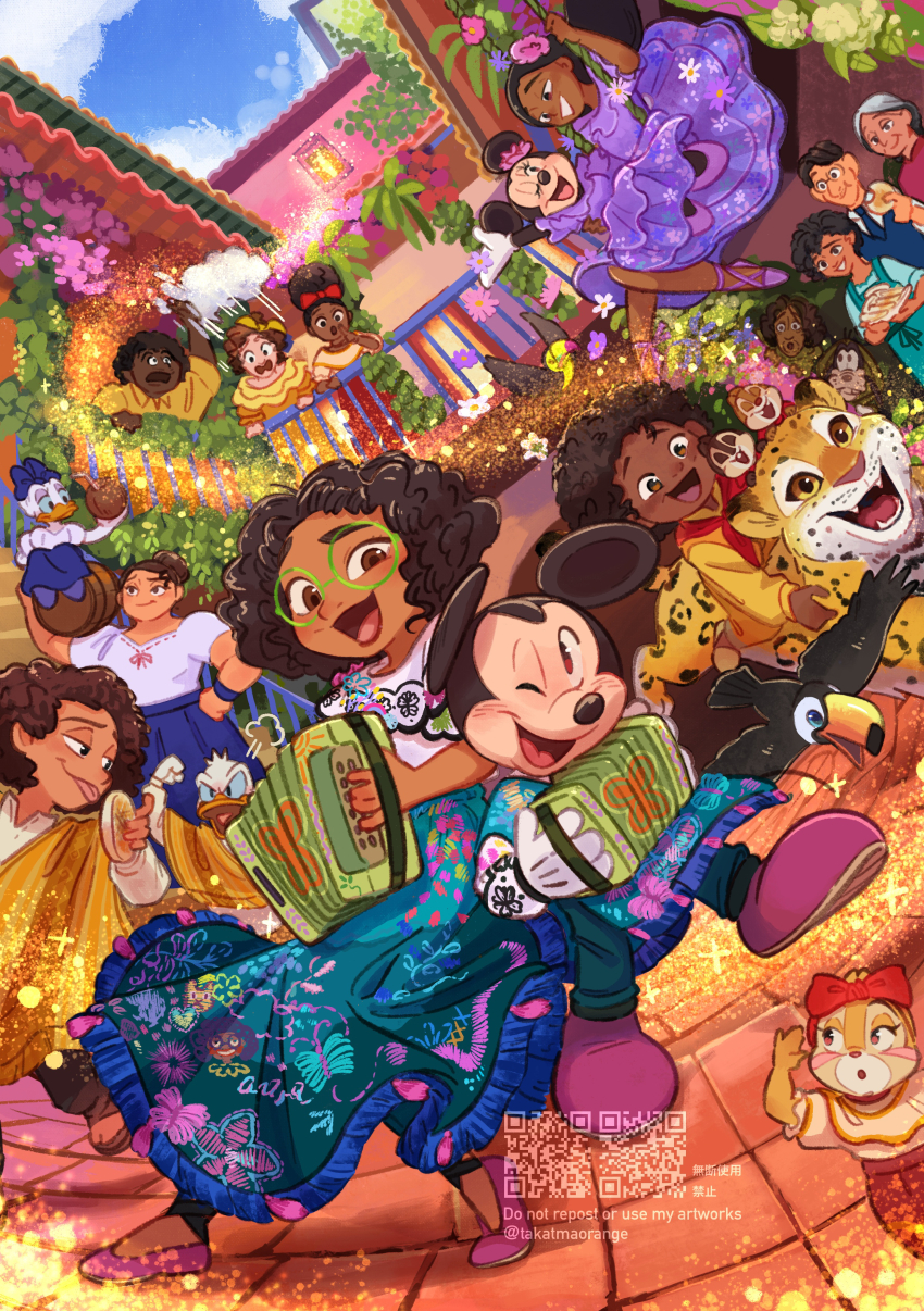 6+boys 6+girls absolutely_everyone absurdres accordion agustin_madrigal alma_madrigal antonio_madrigal bow brother_and_sister brothers bruno_madrigal camilo_madrigal character_request chip_(disney) colombian_clothes commentary_request company_connection cousins daisy_duck dale_(disney) disney dolores_madrigal donald_duck dress encanto everyone felix_madrigal furry furry_female furry_male glasses goofy hair_bow highres instrument isabela_madrigal jaguar julieta_madrigal luisa_madrigal mickey_mouse mickey_mouse_&amp;_friends mirabel_madrigal mouse_boy multiple_boys multiple_girls one_eye_closed pepa_madrigal siblings sisters takatmaorange tile_floor tiles