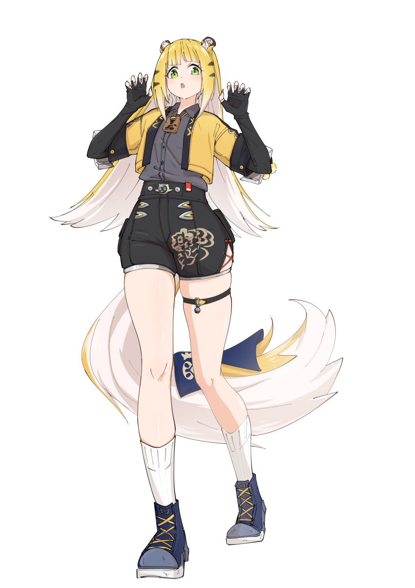 1girl animal_ears cake506 fingerless_gloves gloves ju_fufu simple_background solo white_background zenless_zone_zero