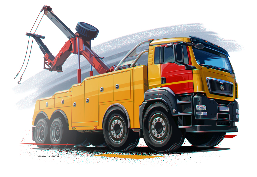 artist_name avakov from_side highres hook motion_blur motor_vehicle no_humans original shadow tow_truck truck vehicle_focus