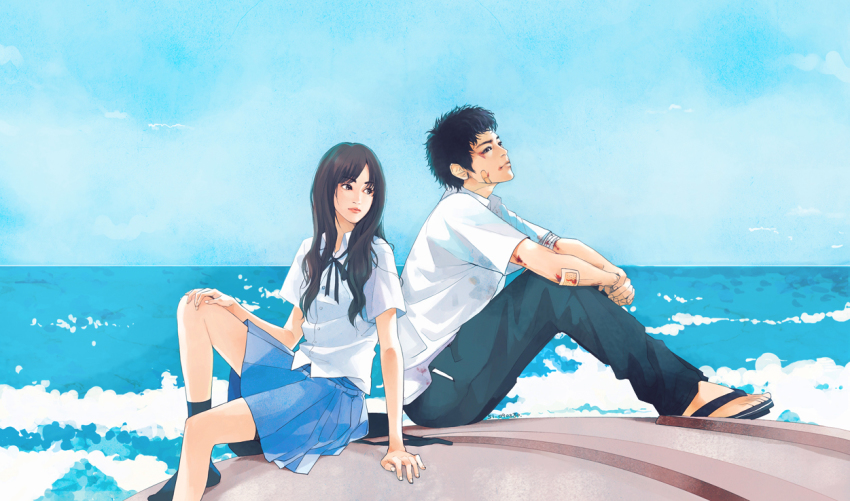 Outdoor couple anime woman