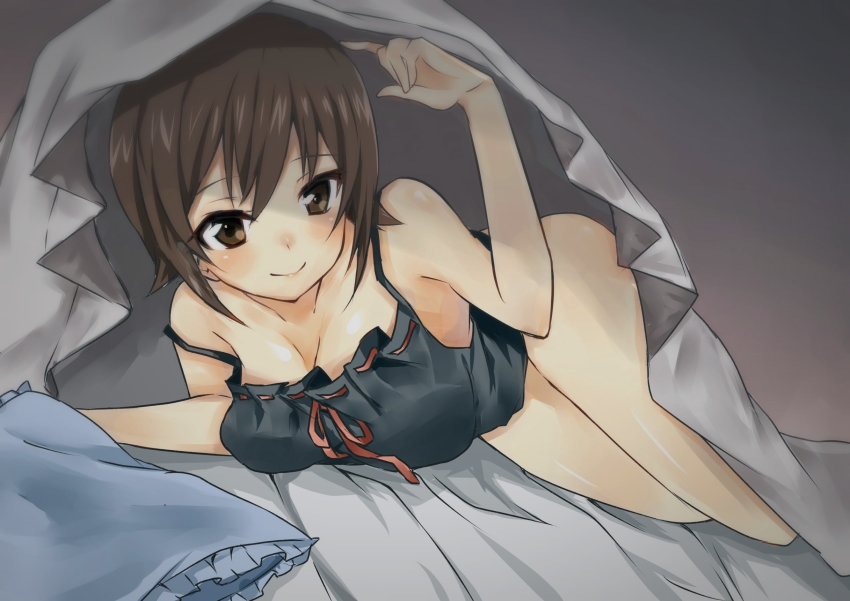 Anime girl under blanket