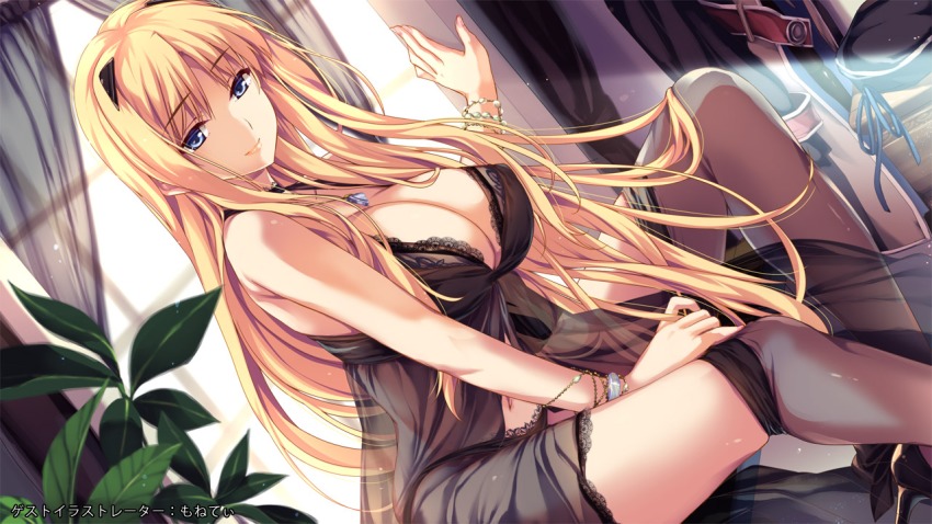 Blonde anime girl undressing