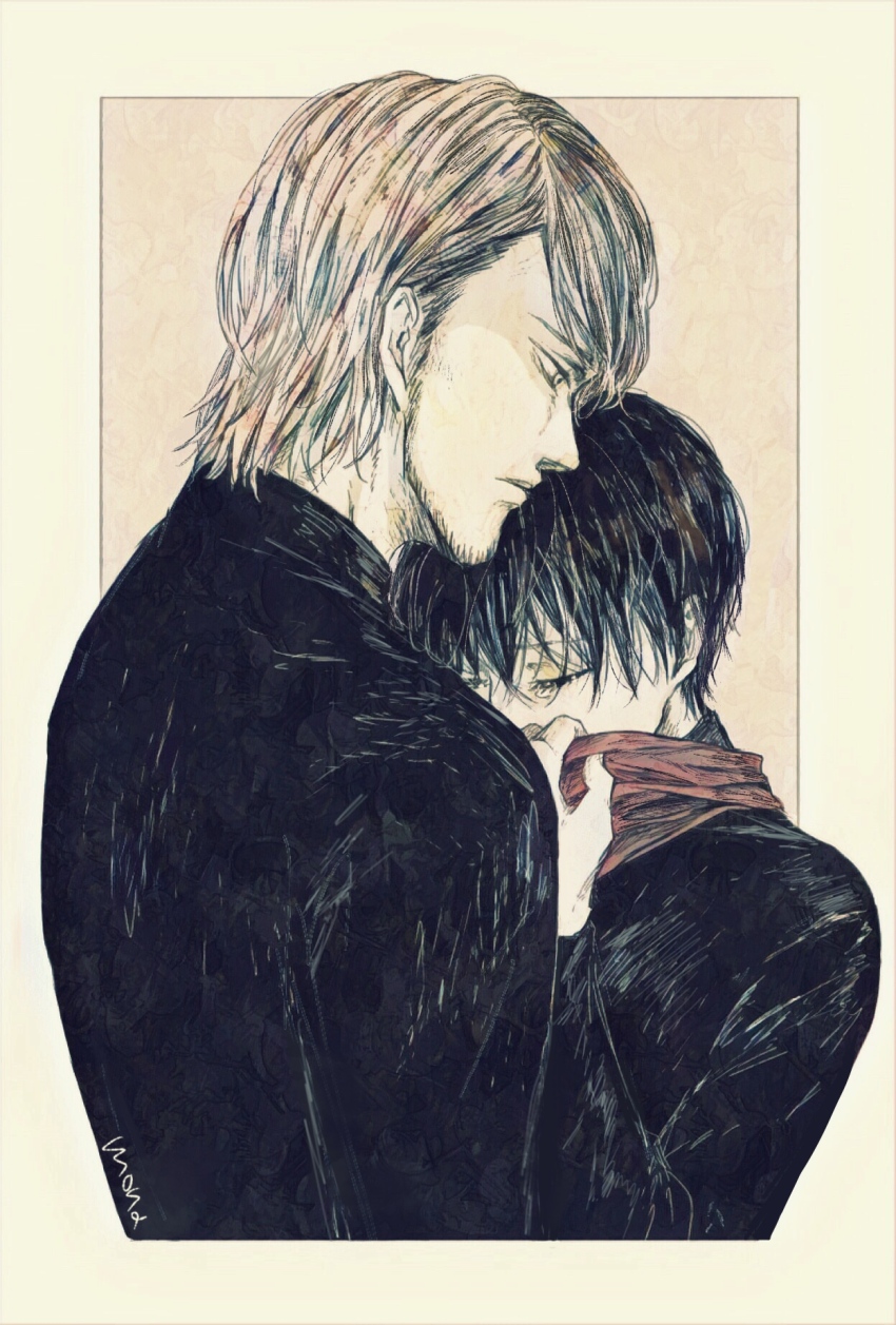 1boy 1girl affair bad_id bad_pixiv_id bad_tag betrayal black_hair blonde_hair cheating_(relationship) closed_eyes closed_mouth disgrace disgust facial_hair goatee_stubble highres incest infidelity jean_kirstein long_sideburns long_sleeves mikasa_ackerman military_uniform mo_nah netorare netorase official_alternate_costume out_of_character red_scarf scarf shingeki_no_kyojin short_hair sideburns stubble unfaithful