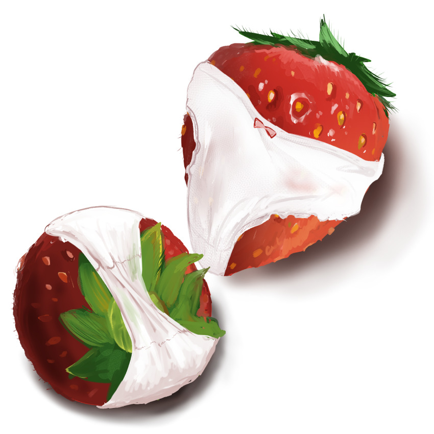 bow bow_panties clothes_focus food food_focus fruit highres no_humans original panties seirei_(mimi_toka) simple_background still_life strawberry underwear what white_background white_panties bad_tag