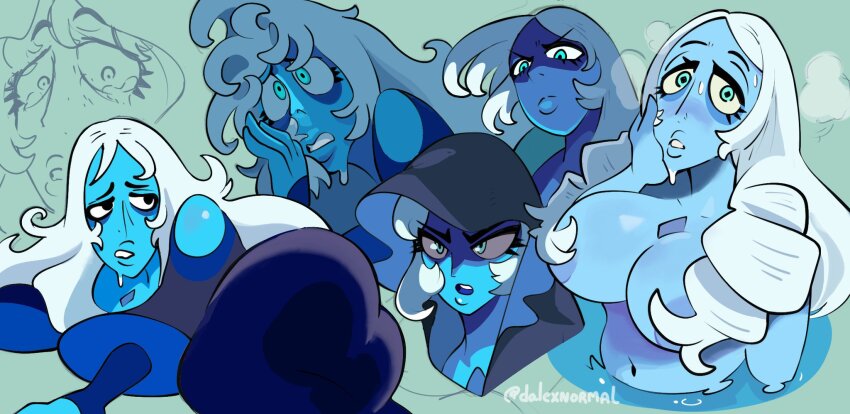1girl ass blue_diamond_(steven_universe) blue_eyes blue_hair blue_skin breasts cartoon_network colored_skin dnormal11 highres huge_ass large_breasts long_hair solo steven_universe white_background