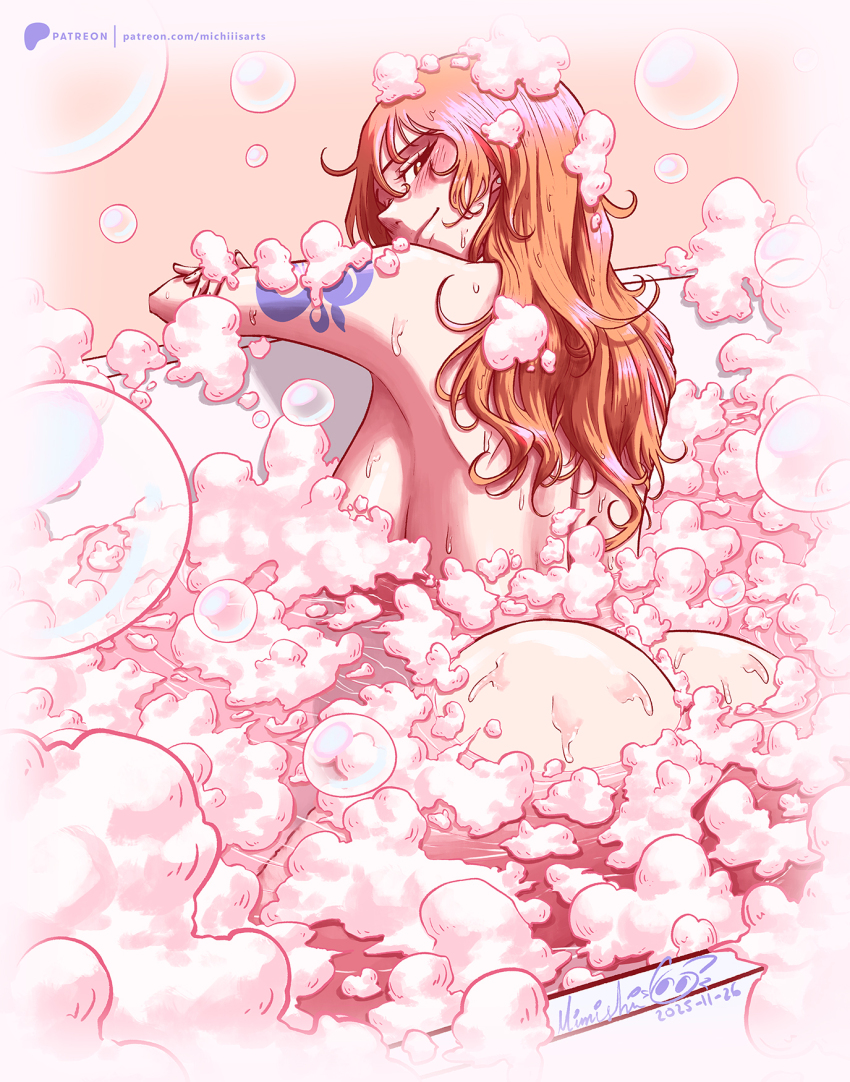 1girl ass breasts large_breasts long_hair nami_(one_piece) one_piece soap