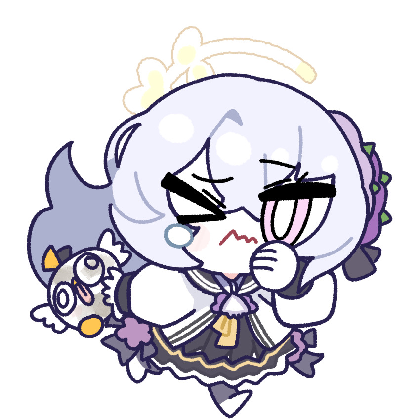 1girl amedrama arca.live_(website) azusa_(blue_archive) blue_archive chibi peroro_(blue_archive) simple_background solo white_background