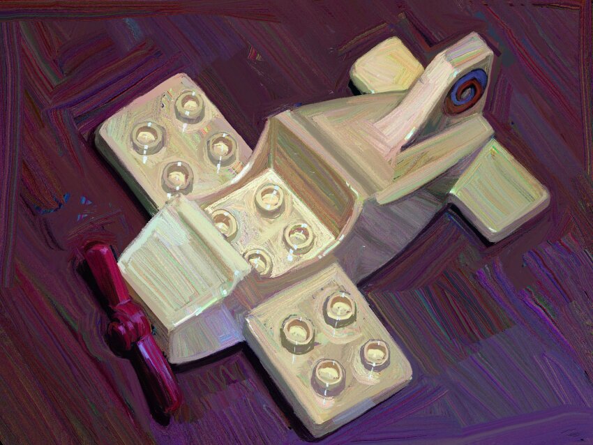 commentary highres lego no_humans object_focus original still_life toy toy_airplane twulfs