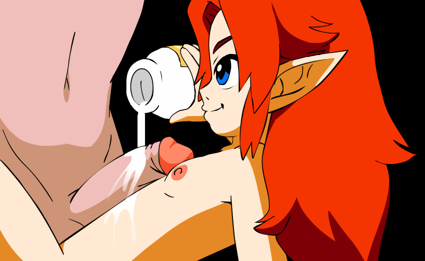 1boy 1girl animated animated_gif blue_eyes bottle flat_chest hetero highres loli long_hair malon milk milk_bottle nintendo nipples nude paizuri pointy_ears red_hair tagme the_legend_of_zelda third-party_edit uncensored w.t.dinner