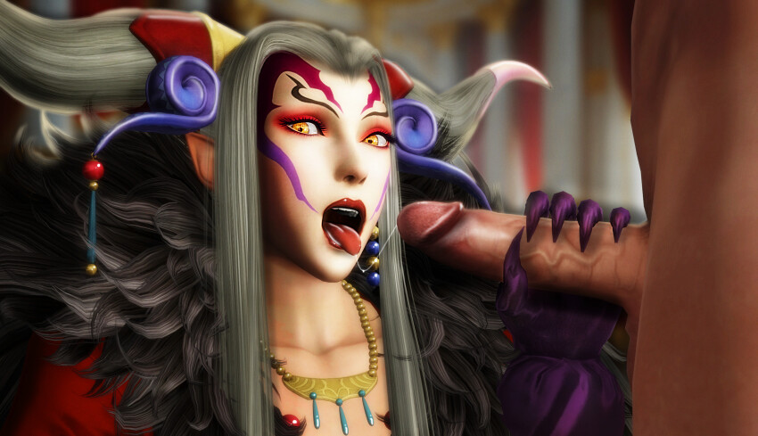 clothed_female_nude_male nude penis penis_grab ratounador tongue tongue_out ultimecia xnalara_(medium)