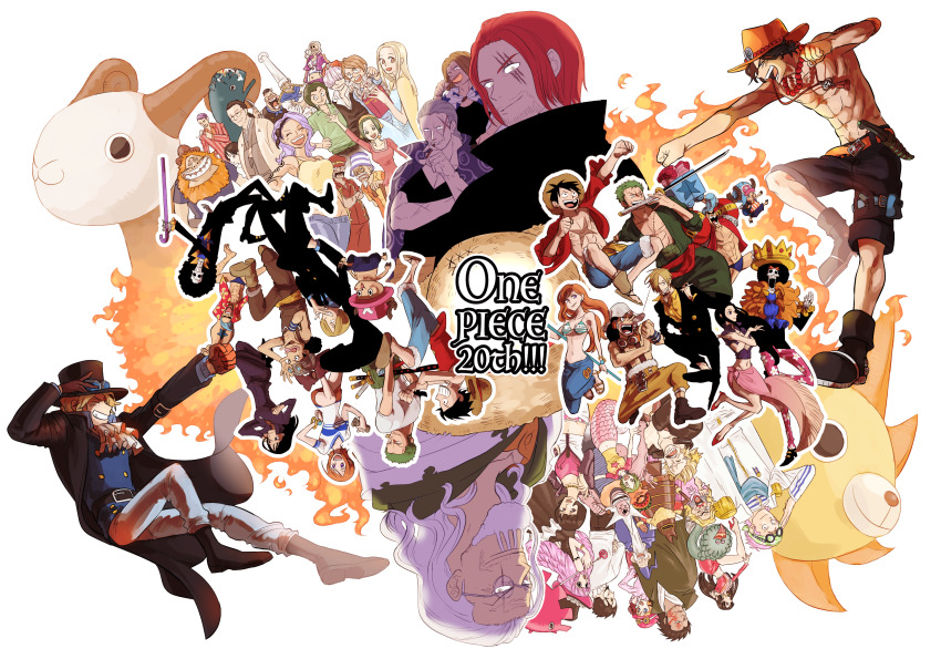 2017 6+boys 6+girls ^_^ afro arm_tattoo arm_up beard beard_stubble benn_beckman bikini bikini_top_only black_coat black_hair black_suit blonde_hair blue_hair boa_hancock bob_cut boots brook_(one_piece) brown_gloves camie_(one_piece) clenched_teeth closed_eyes coat commentary_request copyright_name cropped_jacket crossed_arms crown denim dr._kureha dracule_mihawk duval epaulettes facial_hair father_and_daughter father_and_son feather_boa fire floral_print formal_clothes franky_(one_piece) full_body genzo_(one_piece) gloriosa_(one_piece) gloves going_merry green_bikini green_kimono haramaki haredas hatchan heracles_(one_piece) highres iceburg jacket jaguar_d._saul japanese_clothes jeans kakao28 kaya_(one_piece) kimono koala_(one_piece) koby_(one_piece) koushirou_(one_piece) laboon long_hair makino_(one_piece) mermaid monkey_d._dragon monkey_d._luffy monster_girl multiple_boys multiple_girls mustache nami_(one_piece) nami_(one_piece)_(return_to_sabaody) nico_robin nico_robin_(return_to_sabaody) ninjin_(one_piece) nojiko_(one_piece) official_alternate_costume one_piece orange_hair pants pappug patty_(one_piece) perona piiman_(one_piece) pink_hair portgas_d._ace prow red-leg_zeff roronoa_zoro sabo_(one_piece) salome_(one_piece) sanji_(one_piece) scar scar_on_chest scar_on_face shakuyaku_(one_piece) shanks_(one_piece) shimotsuki_kuina short-sleeved_jacket short_hair short_sleeves silvers_rayleigh simple_background straw_hat_pirates striped_bikini striped_clothes stubble suit swimsuit tamanegi_(one_piece) tattoo teeth thousand_sunny tony_tony_chopper upside-down usopp whale white_background white_hair woop_slap yasopp
