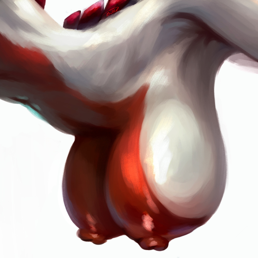 1girl alternate_color arms_up baddelz breast_focus breasts colored_skin from_side furry furry_female gen_2_pokemon hanging_breasts head_out_of_frame highres large_breasts legendary_pokemon lugia multicolored_skin navel nintendo nipples personification pokemon pokemon_(creature) pokemon_focus red_skin shiny_pokemon solo spines stretching two-tone_skin upper_body white_skin