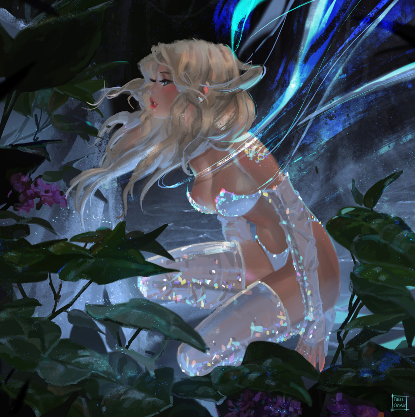 1girl artist_name blonde_hair blue_eyes breasts cleavage commentary earrings emma_frost english_commentary highres jewelry large_breasts lipstick long_hair makeup marvel marvel_rivals navel paid_reward_available solo tatti_art thick_thighs thighhighs thighs variant_set x-men