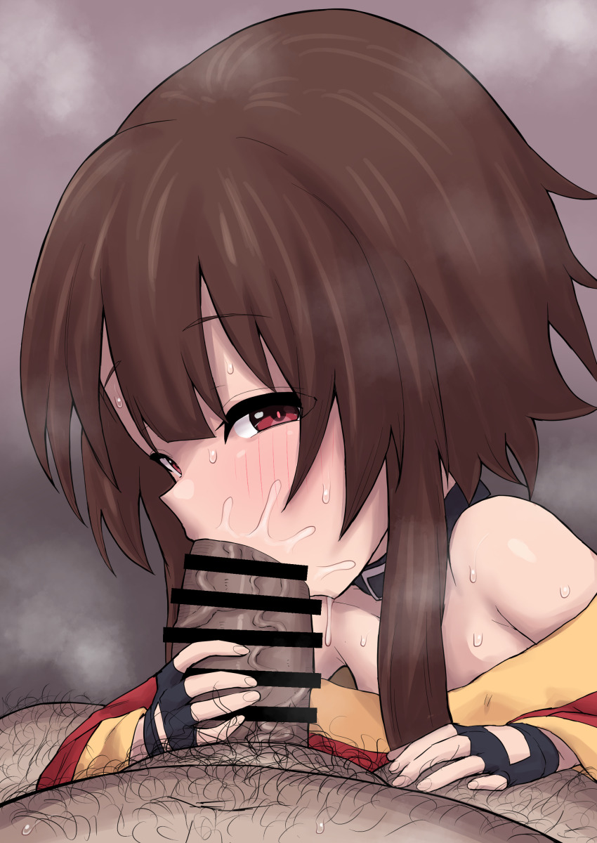1boy 1girl censored fellatio hetero kono_subarashii_sekai_ni_shukufuku_wo! large_penis loli megumin oral penis pov pov_crotch urushi_uroro
