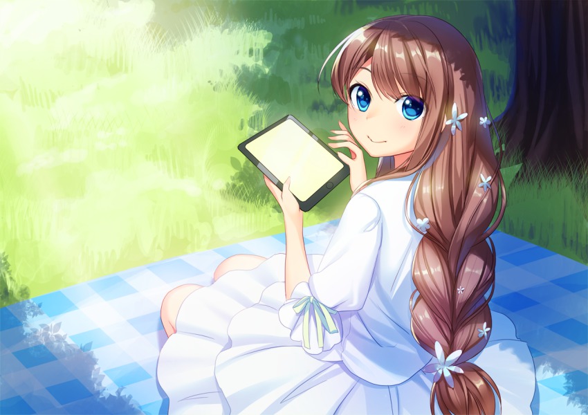 Anime girl with brown hair blue eyes
