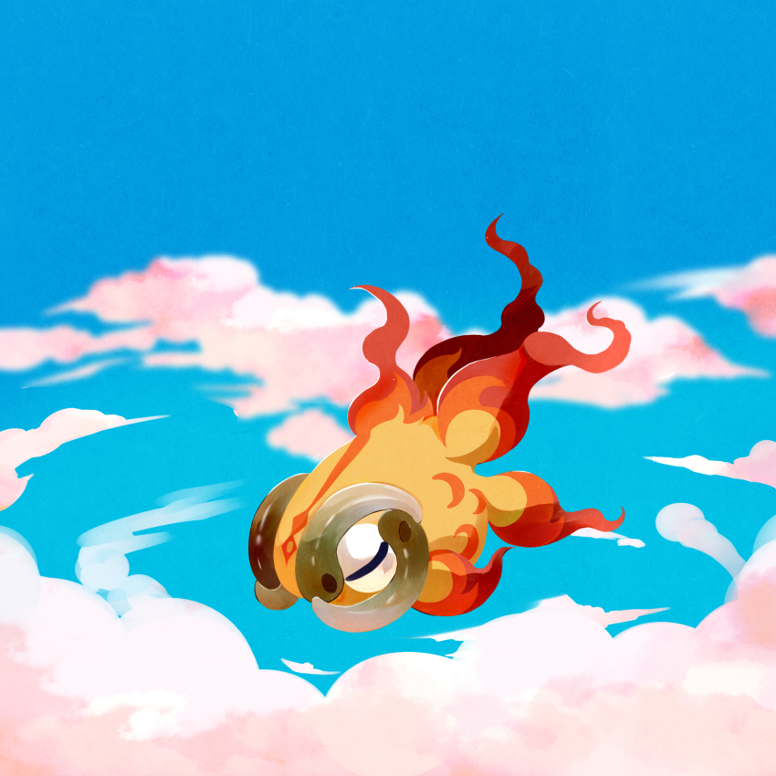 1258265894 absurdres animal_focus blue_sky chi-yu_(pokemon) closed_eyes cloud commentary_request fish full_body highres magatama nintendo no_humans pokemon pokemon_(creature) sky solo