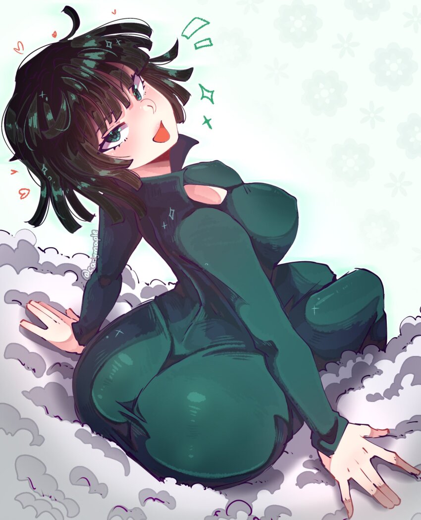 ass bob_cut breasts carymaple dress from_behind fubuki_(one-punch_man) green_dress highres looking_back one-punch_man short_hair tight_clothes