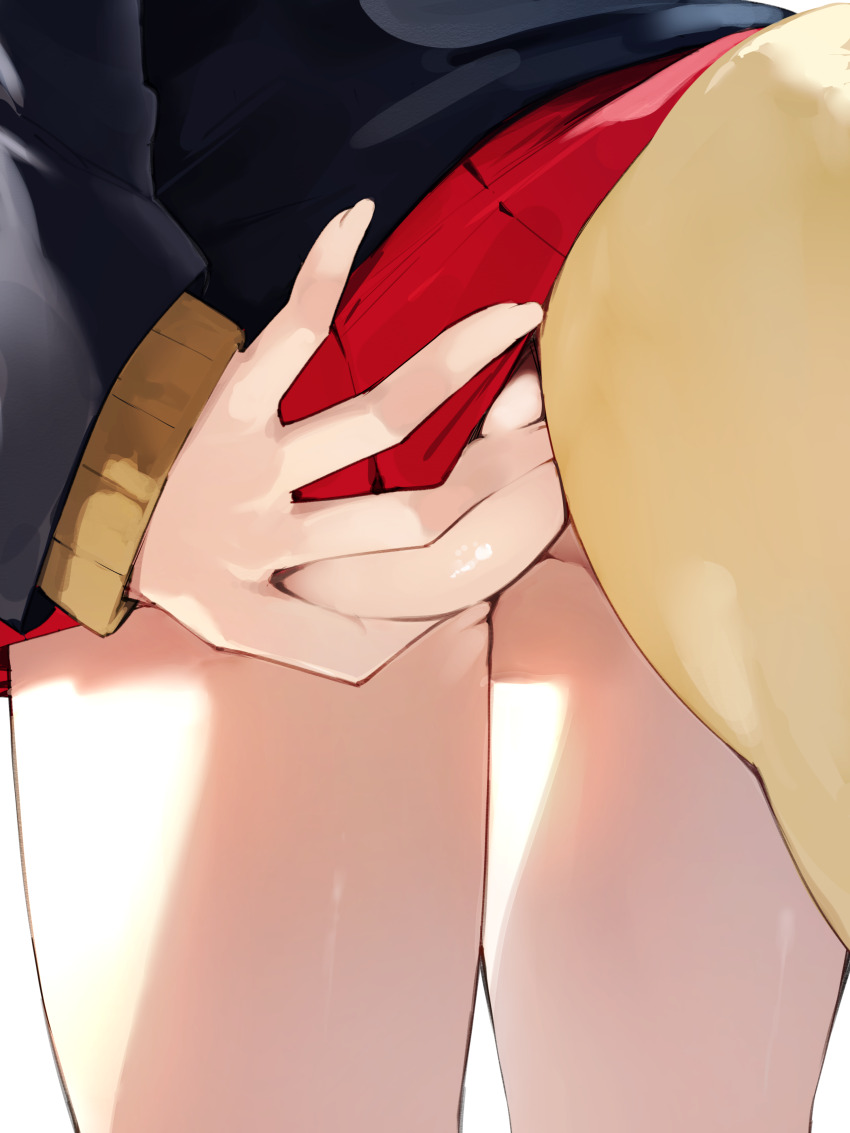 1girl absurdres ass ass_focus commentary_request fox_tail from_behind grabbing_own_ass hand_on_own_ass highres hololive omaru_polka omaru_polka_(school_uniform) red_skirt skirt solo standing tail tsushi virtual_youtuber