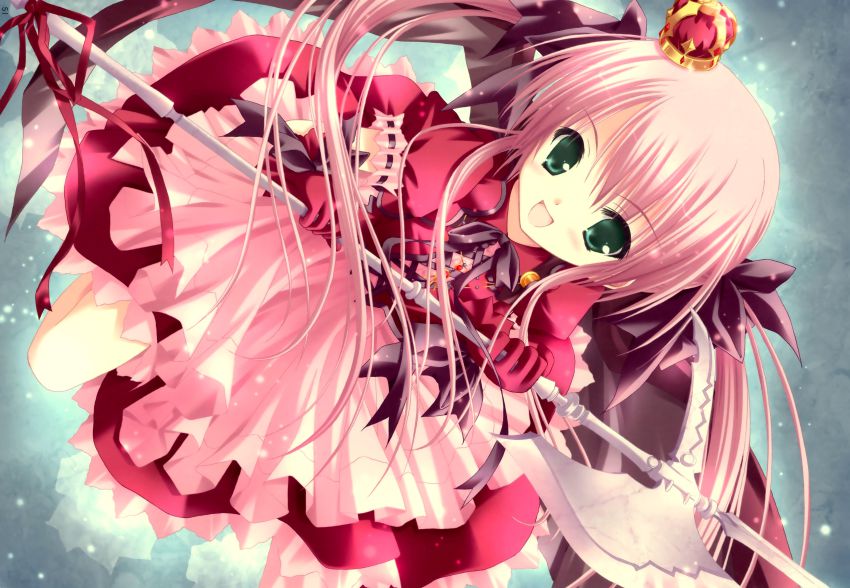 Anime girl pink hair green eyes
