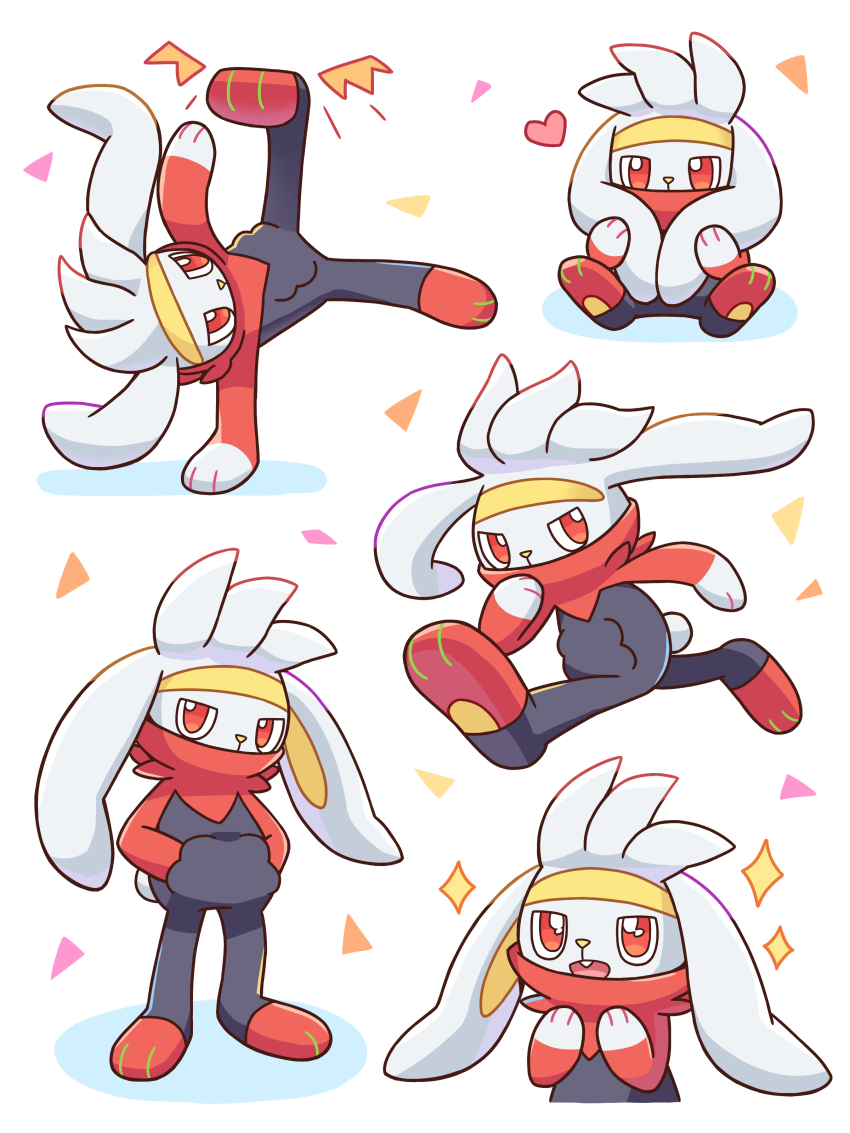 1other absurdres animal_ears commentary_request full_body furry gen_8_pokemon hand_in_pocket heart highres kicking neko_gyoza nintendo open_mouth other_focus pokemon pokemon_(creature) rabbit_ears rabbit_tail raboot red_eyes running standing star_(symbol) tail white_hair
