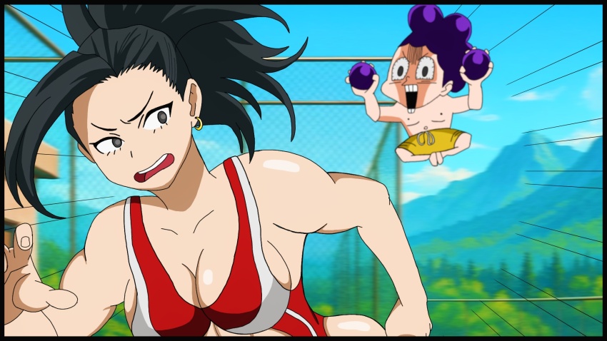 ass bikini boku_no_hero_academia breasts chasing highres huge_ass large_breasts mineta_minoru non-web_source pervert sexual_harassment swimsuit third-party_edit yaoyorozu_momo