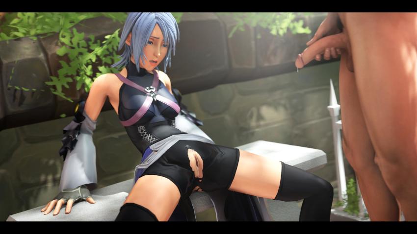 1boy 1girl 3d aqua_(kingdom_hearts) blue_eyes blue_hair cum cum_in_pussy greatm8 highres kingdom_hearts pants penis pussy torn_clothes torn_pants uncensored