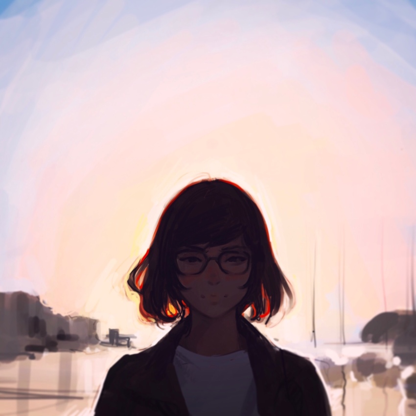 Anime girl short hair glasses