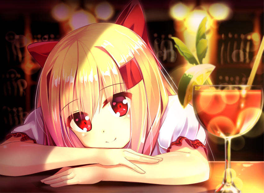 Anime girl blonde hair red eyes
