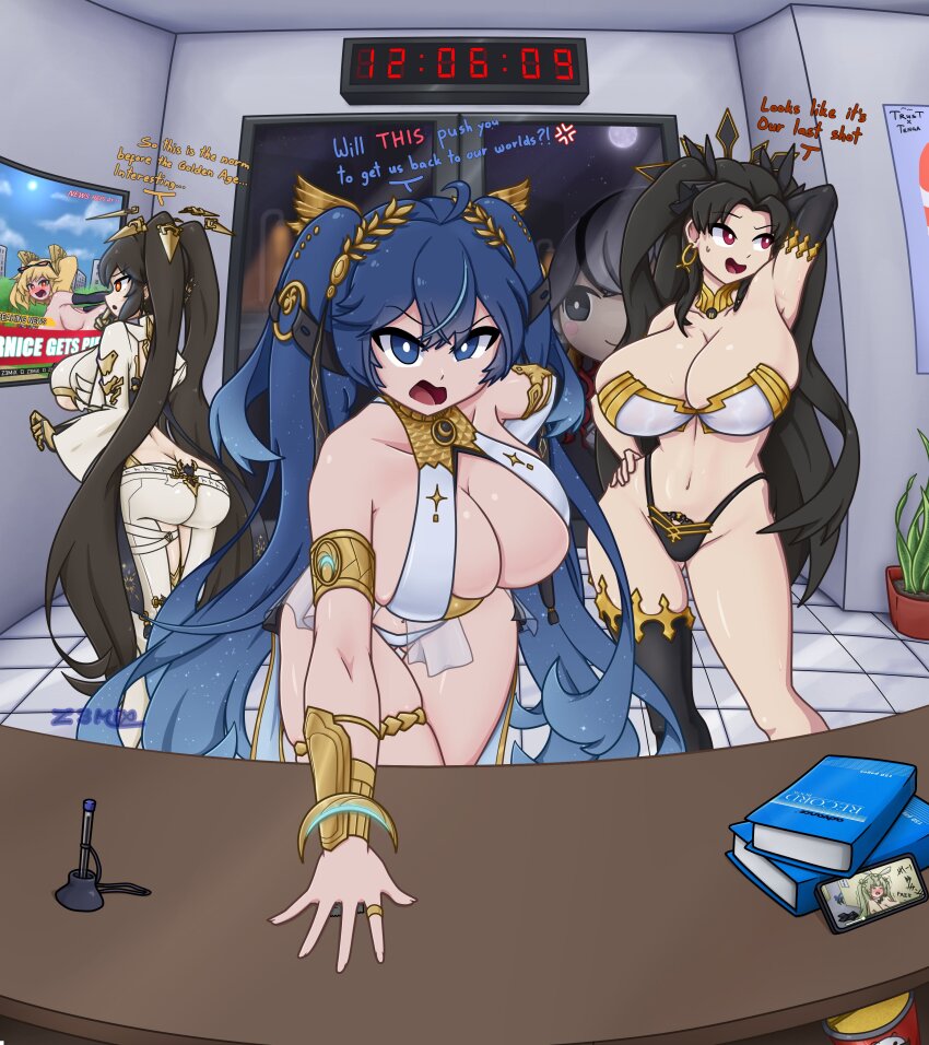 6+girls absurdres ahoge ancient_greek_clothes anger_vein animal_ears arm_armor arm_behind_head arm_up armlet armpits artist_name ass asymmetrical_legwear asymmetrical_sleeves bare_hips bare_shoulders bent_over bikini black_bikini black_bow black_bowtie black_hair black_ribbon blonde_hair blue_eyes blue_hair blush book bow bowtie breasts burnice_white butt_crack cellphone character_request cleavage clock collarbone commentary condom condom_wrapper contrapposto copyright_request crossed_bangs curvy detached_collar detached_sleeves digital_clock door double-parted_bangs earrings elbow_gloves english_commentary english_text eyewear_on_head fake_animal_ears fate/grand_order fate_(series) floating_headgear from_behind frown glass_door gloves gluteal_fold goddess_of_victory:_nikke gold_bra gold_trim gradient_hair greco-roman_clothes green_hair grey_leggings hair_belt hair_between_eyes hair_ornament hair_ribbon hand_on_own_hip hand_on_table hand_up headgear highleg highleg_bikini highres hoop_earrings huge_breasts implied_nudity implied_sex indoors ishtar_(fate) iuno_(wuthering_waves) jewelry large_breasts laurel_crown leaning_forward leggings linea_alba long_hair long_sleeves looking_at_screen looking_at_viewer looking_to_the_side lucia:_pyroath_(pgr) lucia_(pgr) mechanical_hands mismatched_bikini moon multicolored_hair multiple_girls navel neck_ring night official_alternate_costume open_mouth orange-tinted_eyewear parted_bangs pen pen_holder phone playboy_bunny pov punishing:_gray_raven rabbit_ears red_eyes ribbon ring screen shiny_skin showgirl_skirt sideboob single_detached_sleeve single_elbow_glove single_thighhigh skindentation sky smartphone soda_(nikke) soda_(twinkling_bunny)_(nikke) standing star_(sky) starry_sky sunglasses swimsuit talking television thighhighs thighlet thighs tiara tinted_eyewear turning_head twintails two_side_up underboob uneven_legwear uneven_sleeves very_long_hair white_bikini wuthering_waves z3mix zenless_zone_zero