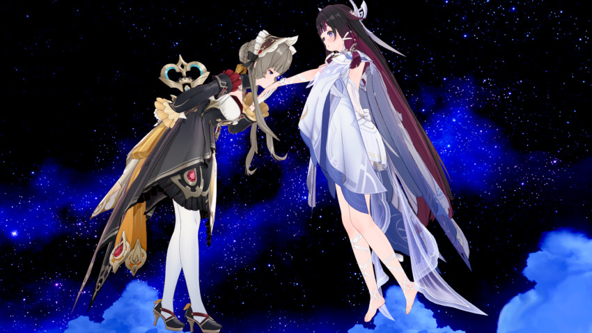 3d absurdres columbina_(genshin_impact) death dreaming genshin_impact highres kiss koikatsu_(medium) sandrone_(genshin_impact) star_(sky) tagme