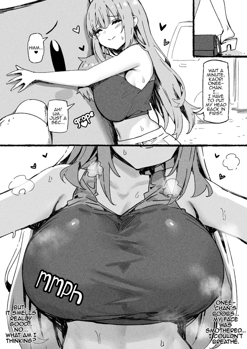 1boy 1girl absurdres age_difference breasts cleavage highres huge_breasts large_breasts shota sky-freedom