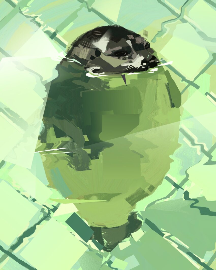 animal_focus commentary english_commentary floating highres junbuug no_humans original painterly partially_submerged ripples seal_(animal) tile_floor tiles