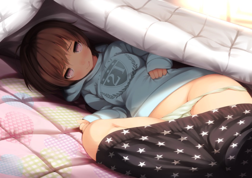 Anime girl under blanket