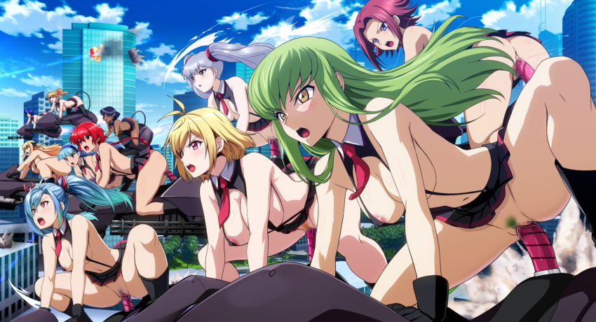 6+girls aircraft angelise_ikaruga_misurugi az_sainklaus blonde_hair blue_eyes blue_hair blue_sky breasts building c.c. censored change_in_common_sense character_request cloud code_geass commentary_request cross_ange crossover daiaru dark-skinned_female dark_skin day excellen_browning female_ejaculation female_pubic_hair fushigi_no_umi_no_nadia glider green_hair grey_hair hoshino_ruri kidou_senkan_nadesico kouzuki_kallen kusuha_mizuha large_breasts magic_knight_rayearth medium_breasts microskirt mind_control mosaic_censoring multiple_girls nadia_la_arwall necktie nipples object_insertion outdoors pubic_hair purple_hair pussy pussy_juice red_eyes red_hair red_necktie riding ryuuzaki_umi shatte_judevesten shidou_hikaru skirt sky super_robot_wars super_robot_wars_30 super_robot_wars_original_generation super_robot_wars_x-omega suspender_skirt suspenders twintails v-shaped_eyebrows vaginal vaginal_object_insertion yellow_eyes