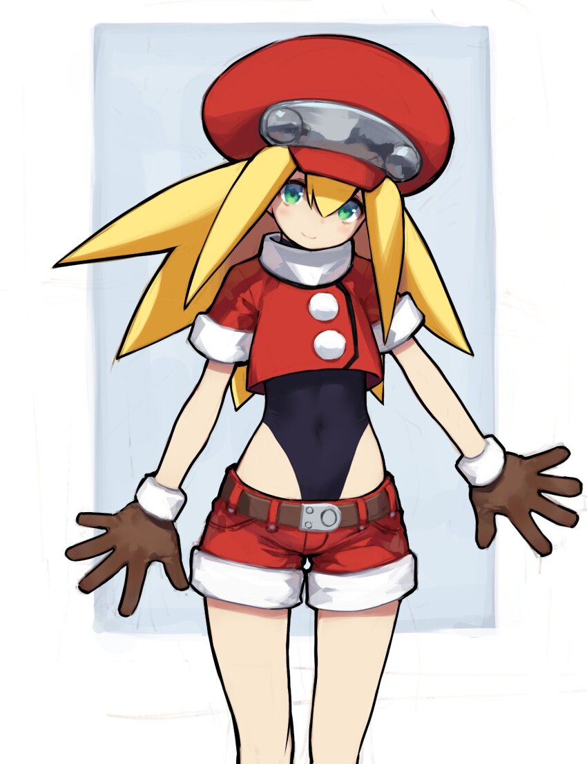1girl belt blonde_hair gloves highres jiyu2 mega_man_(series) mega_man_legends_(series) roll_caskett_(mega_man) short_shorts shorts tagme