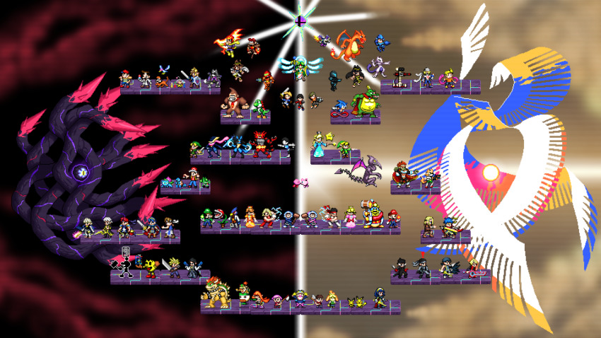 amamiya_ren android animal animal_crossing animal_ears ankle_gun arm_cannon armor bayonetta bayonetta_(series) bayonetta_2 belt bird black_hair blonde_hair blue_hair bodysuit boots bowser bracelet brothers brown_hair capcom cape captain_falcon castlevania:_rondo_of_blood castlevania_(series) cat charizard chrom_(fire_emblem) cloud_strife crown dark_pit dark_samus dharkon diddy_kong dog donkey_kong donkey_kong_(series) donkey_kong_country dougi dr._mario dress dual_persona duck earrings eyeshadow f-zero facial_hair falchion_(fire_emblem) falco_lombardi family_computer_robot father_and_daughter fire fire_emblem fire_emblem:_mystery_of_the_emblem fire_emblem:_path_of_radiance fire_emblem:_the_binding_blade fire_emblem_awakening fire_emblem_fates fox fox_ears fox_mccloud furry galaxia_(sword) galeem ganondorf gen_1_pokemon gen_2_pokemon gen_4_pokemon gen_6_pokemon gerudo glasses gloves green_eyes green_hair greninja gun hair_between_eyes hair_ribbon handgun hat headband helmet highres hood ice_climber ike_(fire_emblem) ivysaur jacket jewelry jigglypuff ken_masters kid_icarus kid_icarus_uprising king_dedede king_k._rool kirby kirby_(series) konami left-handed legendary_pokemon link lipstick long_hair lucario lucas_(mother_3) lucina_(fire_emblem) luigi luma_(mario) makeup male_corrin_(fire_emblem) male_robin_(fire_emblem) mario mario_(series) mark_(mark_apilado_5) marth_(fire_emblem) martial_arts_belt mask master_sword mega_man_(character) mega_man_(classic) mega_man_(series) meta_knight metal_gear_(series) metal_gear_solid metroid metroid_prime_3:_corruption mewtwo monado monkey mother_(series) mother_2 mother_3 mr._game_&amp;_watch multiple_boys multiple_girls nana_(ice_climber) ness_(mother_2) nintendo olimar open_mouth overalls pac-man pac-man_(game) palutena pants persona persona_5 pichu pikmin_(creature) pikmin_(series) piranha_plant pit_(kid_icarus) pixel_art plant pointy_ears pokemon pokemon_(creature) ponytail popo_(ice_climber) princess_daisy princess_peach princess_zelda red_gloves red_hair ribbon richter_belmont ridley robot rosalina roy_(fire_emblem) ryu_(street_fighter) samus_aran sega sheik shield short_hair shulk_(xenoblade) siblings simon_belmont solid_snake sonic_(series) sonic_the_hedgehog spiked_bracelet spikes squirtle star_fox street_fighter street_fighter_ii_(series) super_mario_bros._1 super_mario_galaxy super_mario_land super_smash_bros. sword the_legend_of_zelda the_legend_of_zelda:_a_link_between_worlds the_legend_of_zelda:_breath_of_the_wild the_legend_of_zelda:_ocarina_of_time the_legend_of_zelda:_the_wind_waker tomboy toon_link triforce tunic turban villager_(animal_crossing) wario wario_land warioware weapon white_hair wings xenoblade_chronicles_(series) xenoblade_chronicles_1 yoshi young_link zero_suit