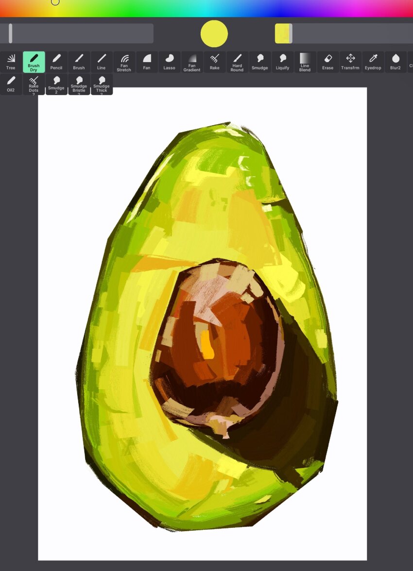 art_program_in_frame avocado commentary english_commentary food_focus from_side highres junbuug no_humans original painterly screencap simple_background white_background