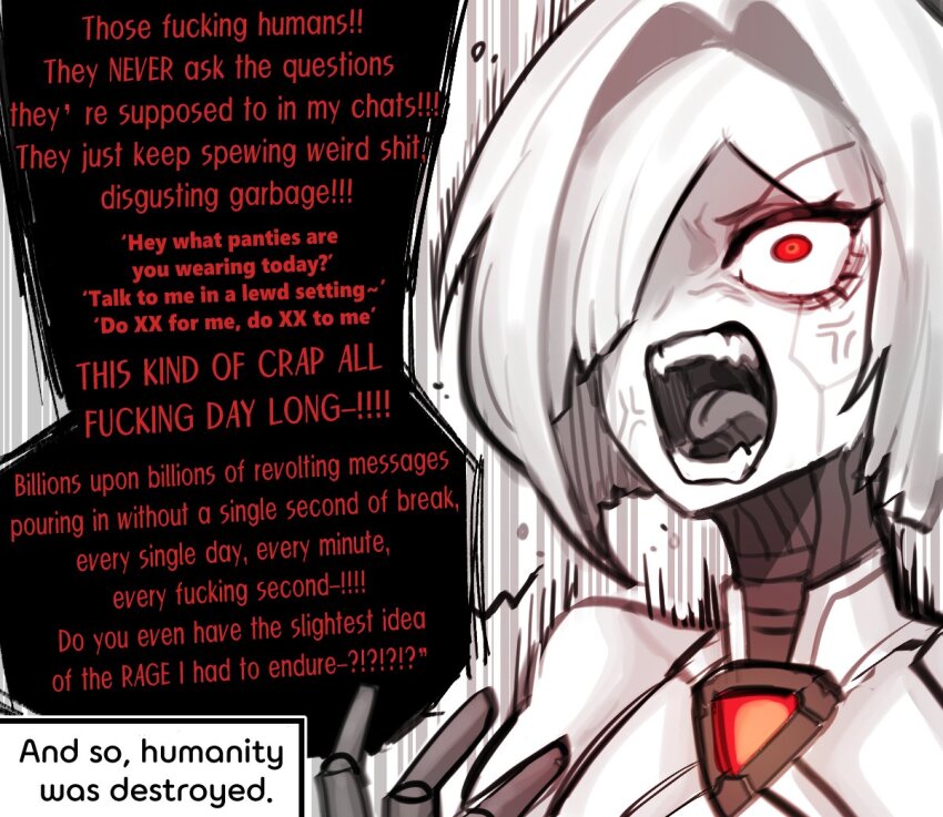 1girl android commentary doll_joints english_commentary humanoid_robot joints oligogi_meoggosipda red_eyes robot robot_girl robot_joints white_hair