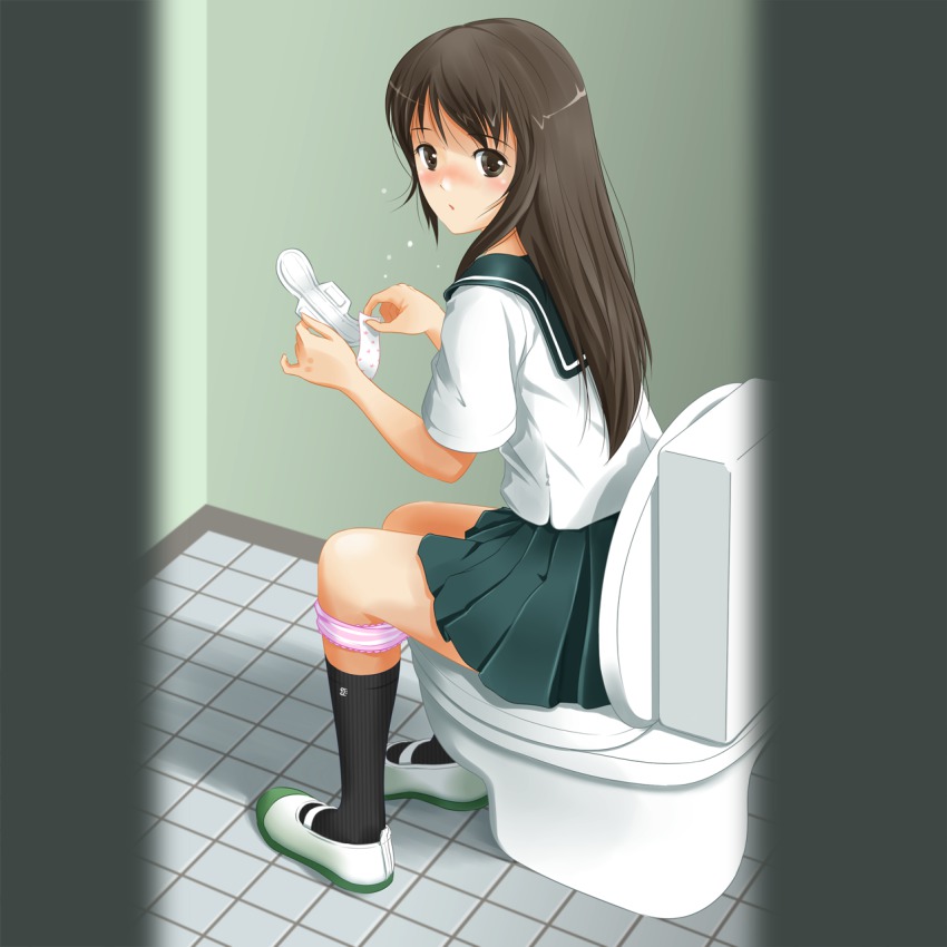 Brunette bathroom uniform panties