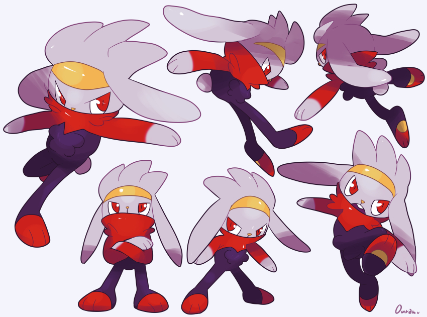 absurdres commentary_request crossed_arms full_body gen_8_pokemon highres kicking nintendo no_humans open_mouth ouran pokemon pokemon_(creature) raboot red_eyes running signature simple_background white_background