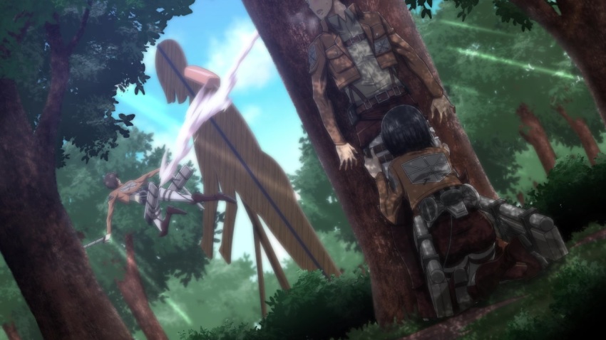 1girl 2boys affair against_tree bad_tag belt betrayal boots breath cheating_(relationship) cloud cropped_jacket day disgrace disgust dual_wielding dutch_angle eren_yeager fellatio forest from_behind full_body grass hands_on_another's_thighs holding holding_weapon implied_fellatio incest infidelity jacket jean_kirstein jumping knee_boots kneeling legs legs_together mikasa_ackerman military military_uniform multiple_boys nature netorare netorase open_mouth oral out_of_character outdoors paradis_military_uniform shingeki_no_kyojin shirt skirt sky standing stealth_fellatio stealth_sex sunlight sweatdrop takapiko thighs three-dimensional_maneuver_gear training trash tree unfaithful weapon white_shirt