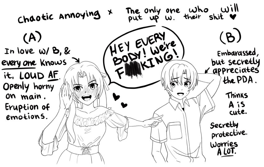 1boy 1girl aelianansfw bare_shoulders casual collared_shirt commentary commission corset dress_shirt english_commentary english_text highres higurashi_no_naku_koro_ni houjou_satoshi long_hair school_uniform shirt sonozaki_shion