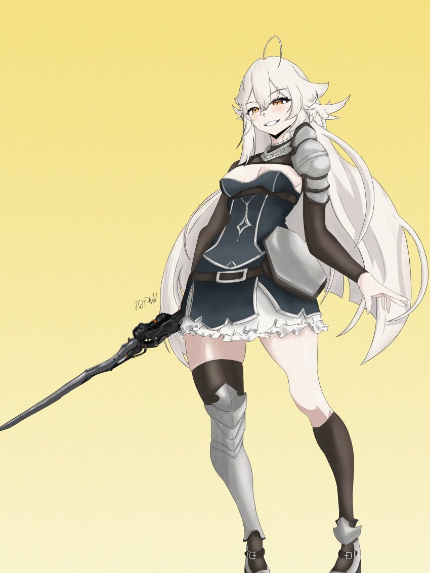 1girl ahoge armor breasts indie_virtual_youtuber knight matoi_miia medium_breasts tagme virtual_youtuber white_hair