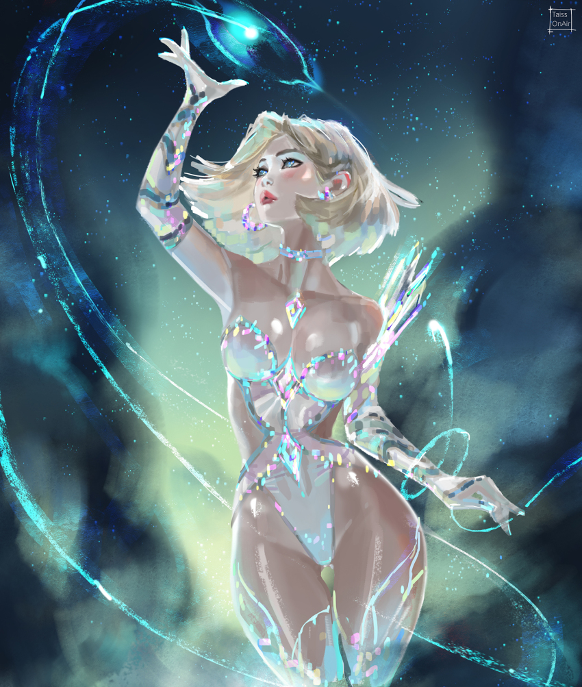 1girl artist_name bare_shoulders blonde_hair blue_eyes breasts choker commentary cowboy_shot earrings emma_frost english_commentary gluteal_fold highres jewelry large_breasts marvel marvel_rivals medium_hair narrow_waist paid_reward_available solo tatti_art thigh_gap variant_set wide_hips