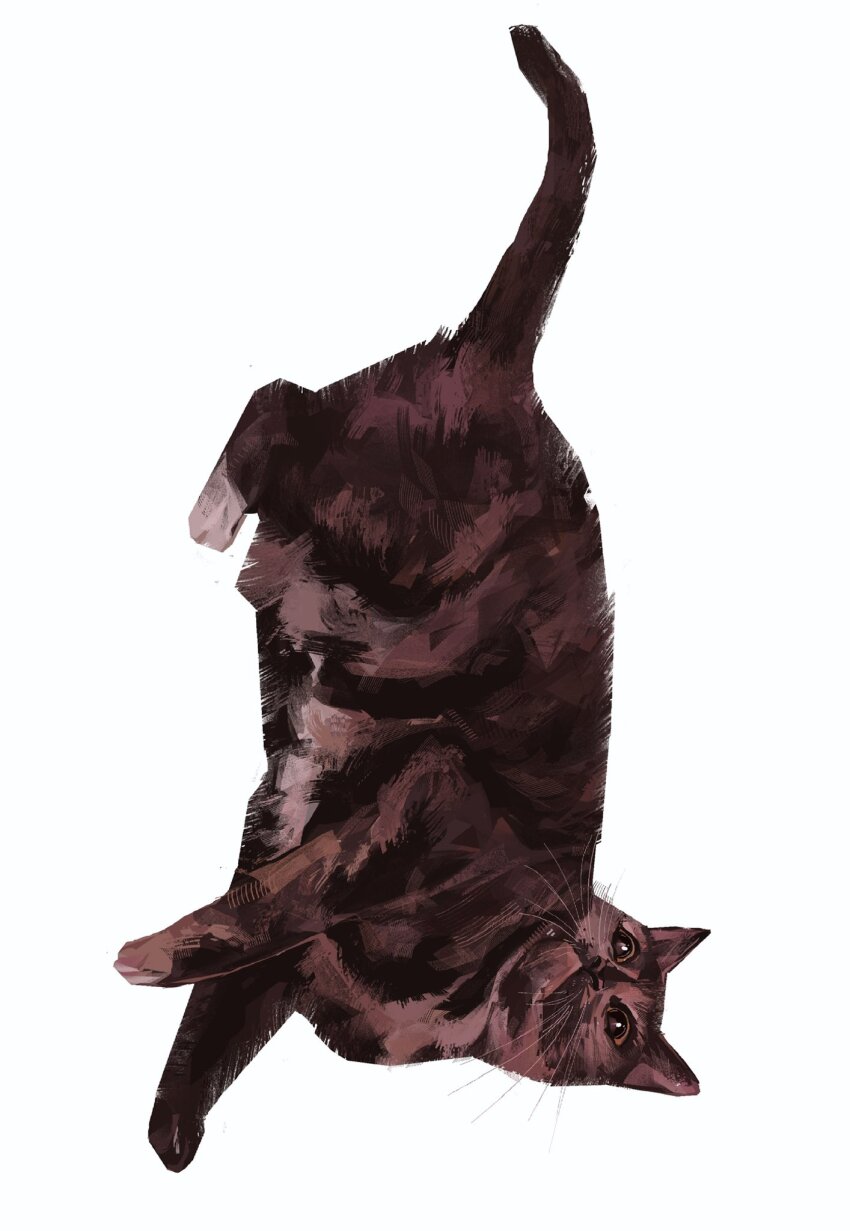 animal_focus cat commentary english_commentary highres junbuug lying no_humans on_side original painterly sideways simple_background white_background