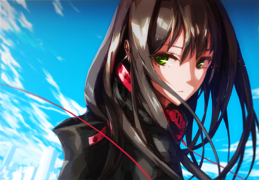Black hair green eyed anime girl