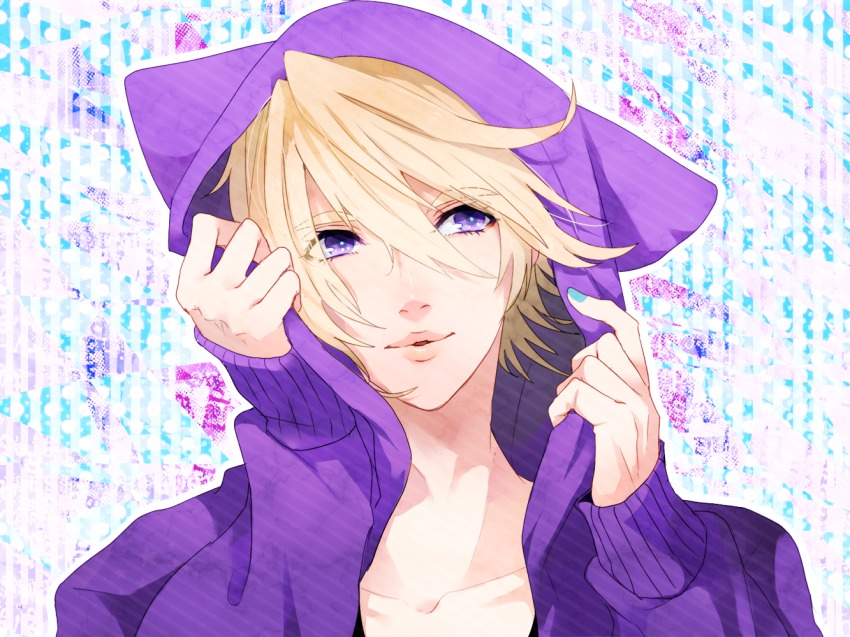 Anime boy with blonde hair and purple eyes