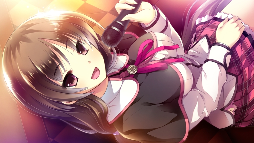 1girl brown_hair bad_tag ensemble_(company) female_focus game_cg ichimine_touka long_hair looking_at_viewer mutou_kurihito ojou-sama_wa_gokigen_naname red_eyes school_uniform solo