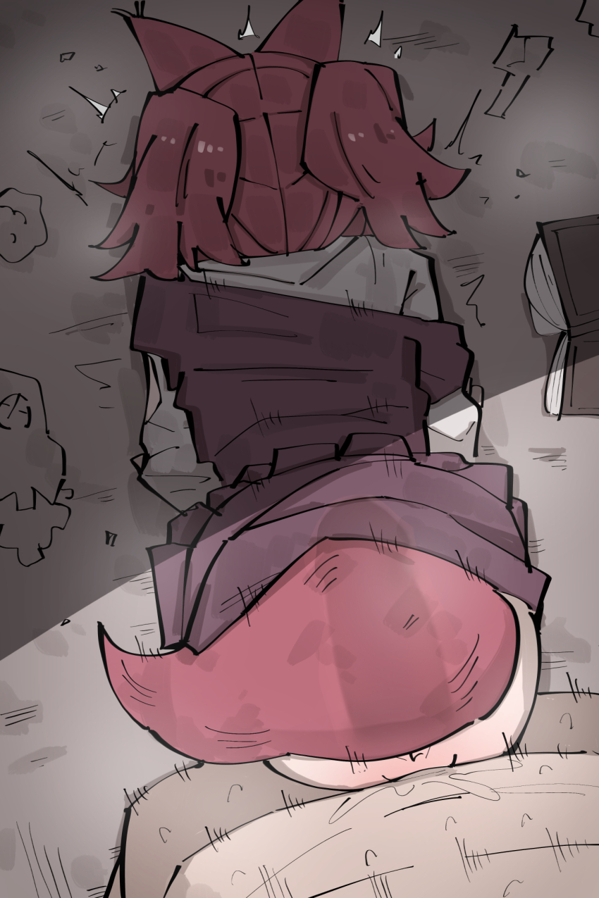 1boy 1girl age_difference animal_ears arknights bent_over book clothed_female_nude_male clothed_sex clothes_lift deep_penetration doggystyle dress dress_lift fox_ears fox_girl fox_tail from_above from_behind hetero highres loli long_sleeves matutake_(matutake_yk0) medium_hair motion_lines nude on_bed open_book penis_shadow pink_hair pov purple_dress rape sex sex_from_behind shamare_(arknights) shirt sweat tail top-down_bottom-up torn_clothes torn_sleeves twintails vaginal white_shirt x-ray