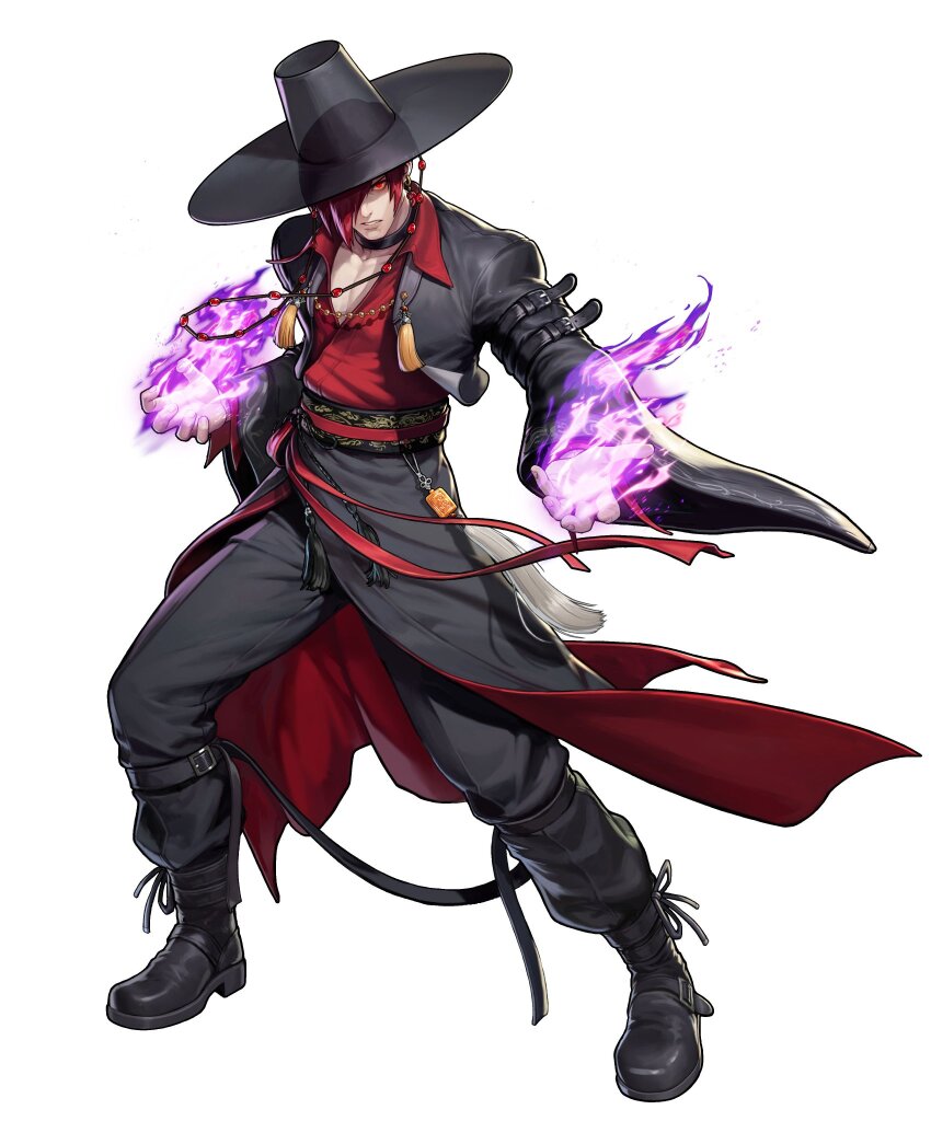 1boy fire halloween halloween_costume highres male_focus purple_fire pyrokinesis the_king_of_fighters yagami_iori